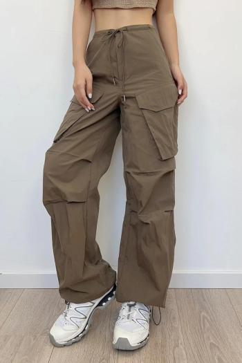 casual non-stretch 5 colors drawstring straight cargo pants(size run small)