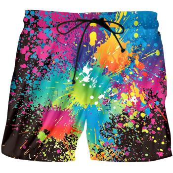 casual plus size slight stretch colorful splash ink printing tie-waist shorts