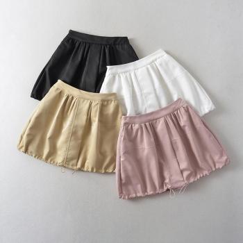stylish slight stretch 4 colors drawstring mini skirt with lined(size run small)