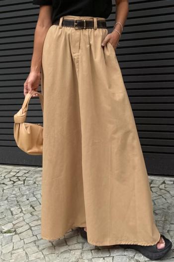 casual non-stretch pure cotton high waist all-match maxi skirt(without belt)