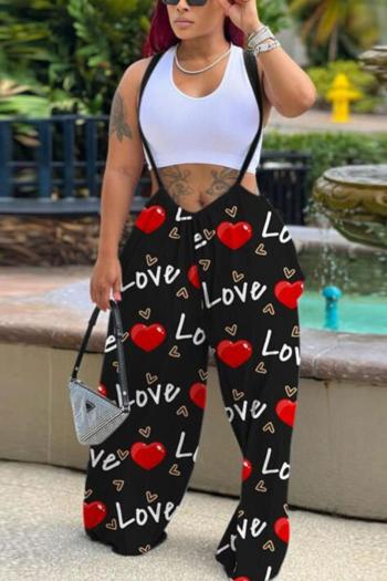 casual plus size slight stretch letter batch printing lace-up overalls