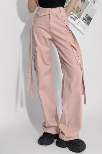 casual slight stretch 4 colors ribbon cargo straight pants(size run small)