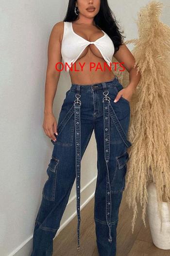 casual plus size non-stretch denim high-waist with pocket cargo jeans