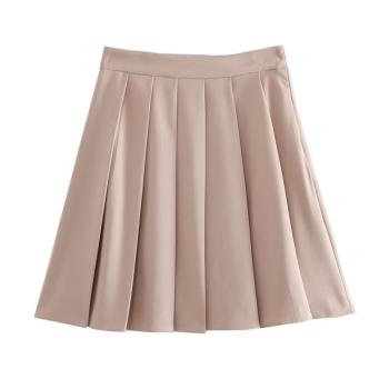 sexy non-stretch solid color high-waist pleated mini skirt size run small