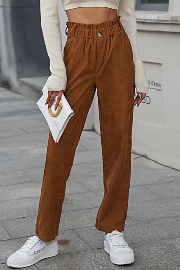 casual non-stretch corduroy solid color high-waist pants