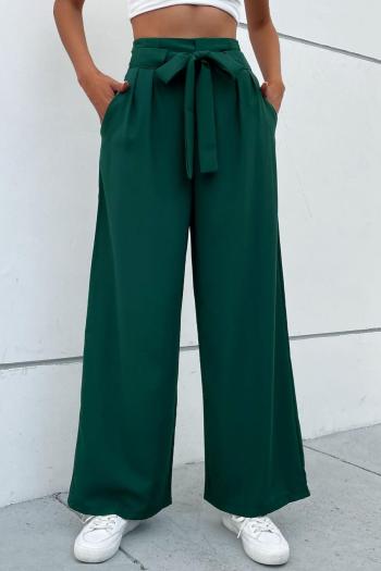 casual non-stretch solid color high-waist lace-up pants