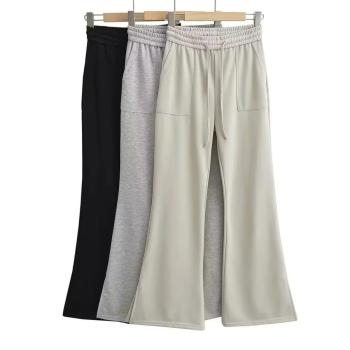 casual non-stretch solid pocket high waist slit flared pants size run small