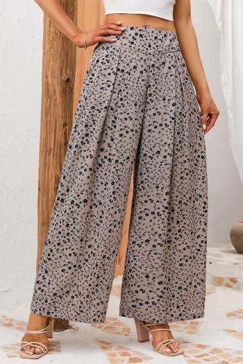 casual plus size non-stretch floral batch printing zip-up wide leg pants