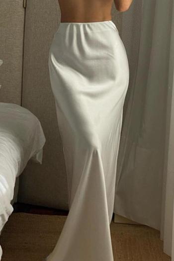 sexy non-stretch solid color satin slit maxi skirt