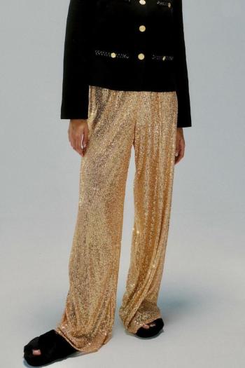 stylish slight stretch sequins 6-colors solid color straight pants