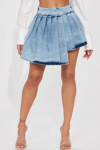 sexy plus size slight stretch denim irregular pleated all-match mini skirt