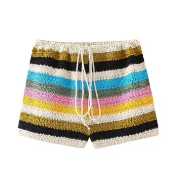 stylish slight stretch knitted striped shorts size run small