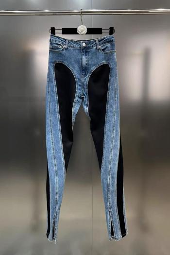 sexy slight stretch denim stitching high-waist jeans size run small