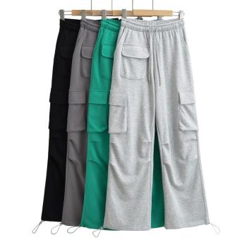 casual non-stretch solid pocket drawstring cargo sweatpants size run small