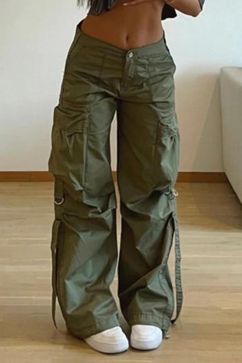 casual non-stretch tatting pure colors ribbon all-match straight cargo pants