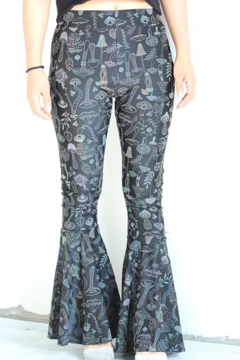 sexy plus size slight stretch mushroom graphic reflective all-match bell-bottoms
