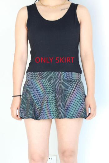 sexy plus size slight stretch snake reflective zip-up mini skirt(only skirt)