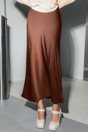 stylish non-stretch satin pure color all-match maxi skirt
