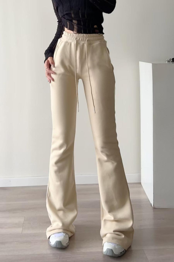casual slight stretch solid color high-waist drawstring pants size run small