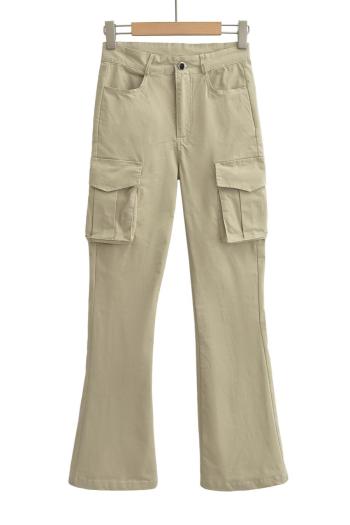 casual non-stretch solid color high-waist cargo pants size run small