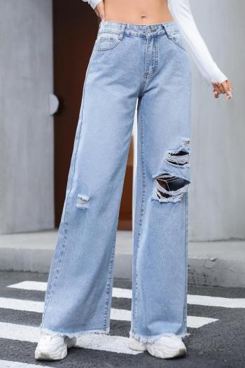 xs-l stylish slight stretch holes all-match straight jeans