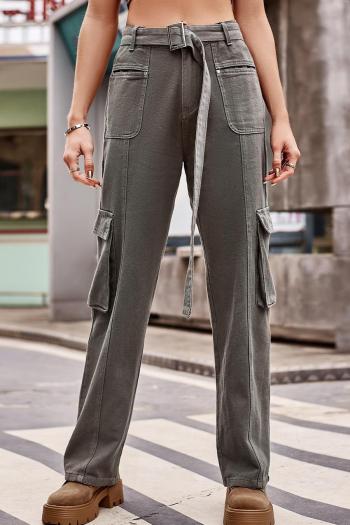 stylish plus size non-stretch solid color 3-colors belt cargo jeans