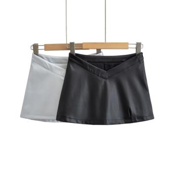 sexy non-stretch pu v-waist mini skirt size run small