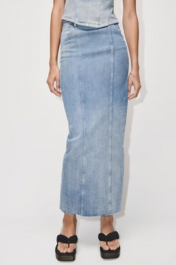 xs-l non-stretch denim slit all-match maxi skirt