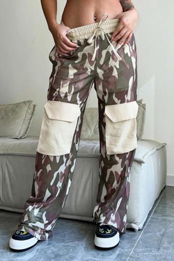 stylish slight stretch camo printing mesh stitching cargo pants with lined
