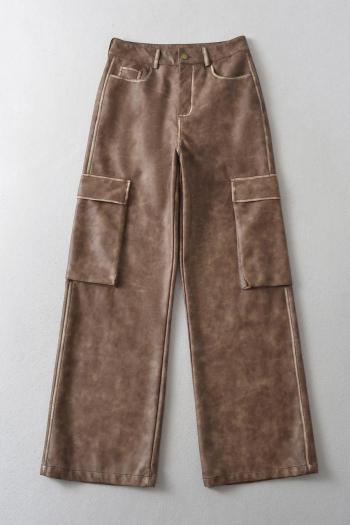 stylish slight stretch pu leather straight cargo pants(size run small)
