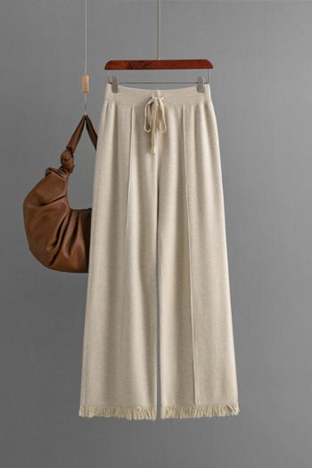 casual slight stretch solid color tassel all-match knitted wide-leg pants