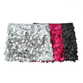 sexy non-stretch sequins zip-up lined mini skirt size run small
