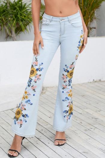 xs-2xl stylish plus size slight stretch floral embroidered flared jeans