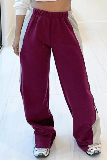 casual slight stretch contrast color high-waist loose pants