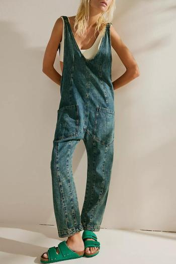 casual slight stretch solid color cargo overalls(no underwear)