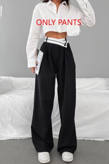 casual non-stretch contrast color high-waist wide leg pants