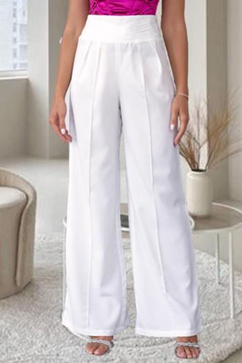 xs-l stylish slight stretch pure color high waist wide leg all-match trousers