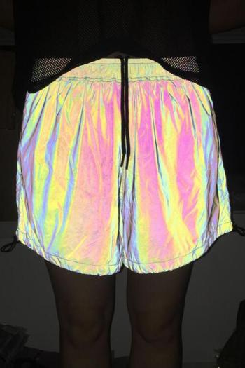 stylish plus size non-stretch colorful reflective drawstring all-match shorts