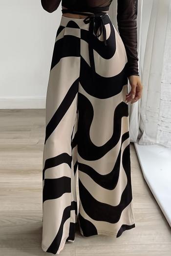 casual plus size non-stretch batch printing loose high waist wide leg pants