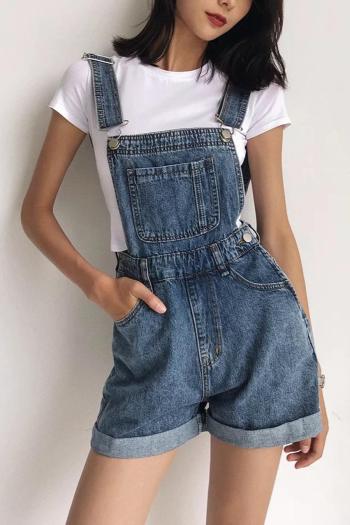 casual non-stretch loose pocket all-match denim short overalls(size run small)
