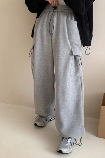 casual solid color slight stretch fleeced drawstring loose pants size run small