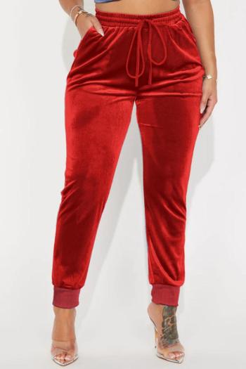 stylish plus size slight stretch velvet drawstring all-match pants