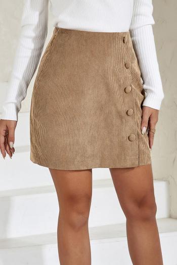 stylish non-stretch solid single-breasted zip-up corduroy high waist mini skirt