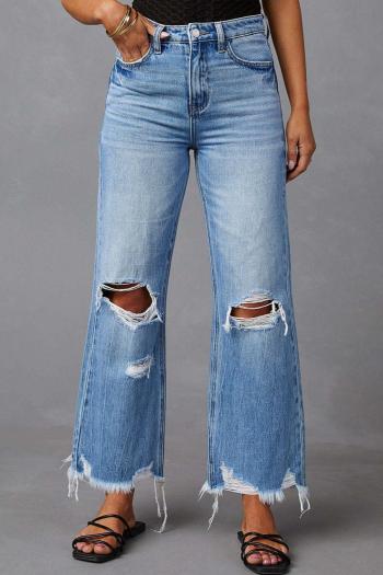 casual plus size non-stretch washed denim hole jeans