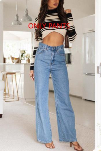 casual plus size non-stretch washed denim high-waist wide leg jeans