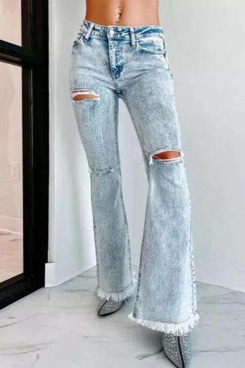 casual plus size slight stretch washed denim hole decor wide leg jeans