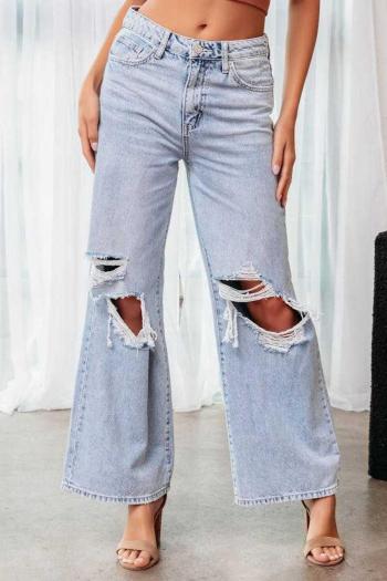 casual plus size non-stretch high-waist denim hole decor jeans