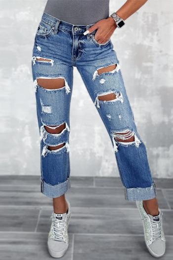 sexy plus size non-stretch denim hole decor mid-waist jeans