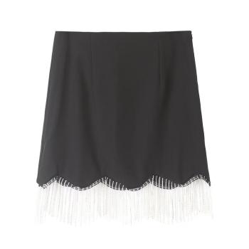 non-stretch solid color rhinestone chain zip-up slim mini skirt size run small