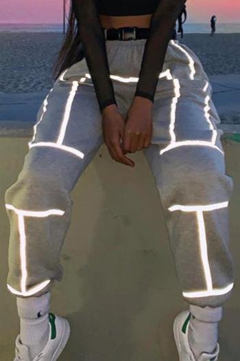 casual slight stretch reflective stripe design all-match sweatpants(with belt)